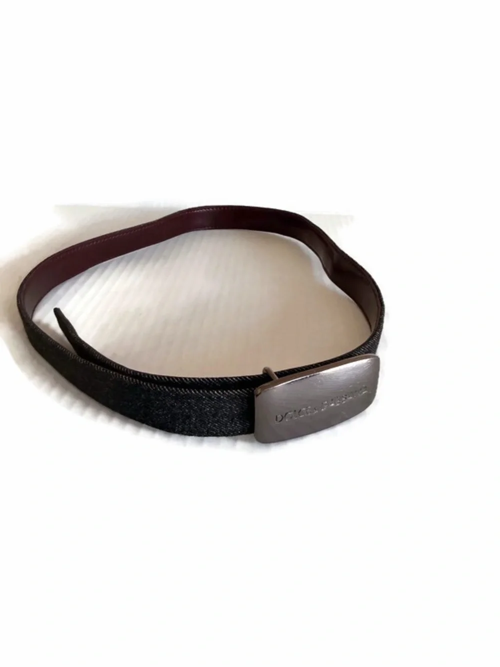 Dolce & Gabbana Reversible Black Denim and burgundy leather belt